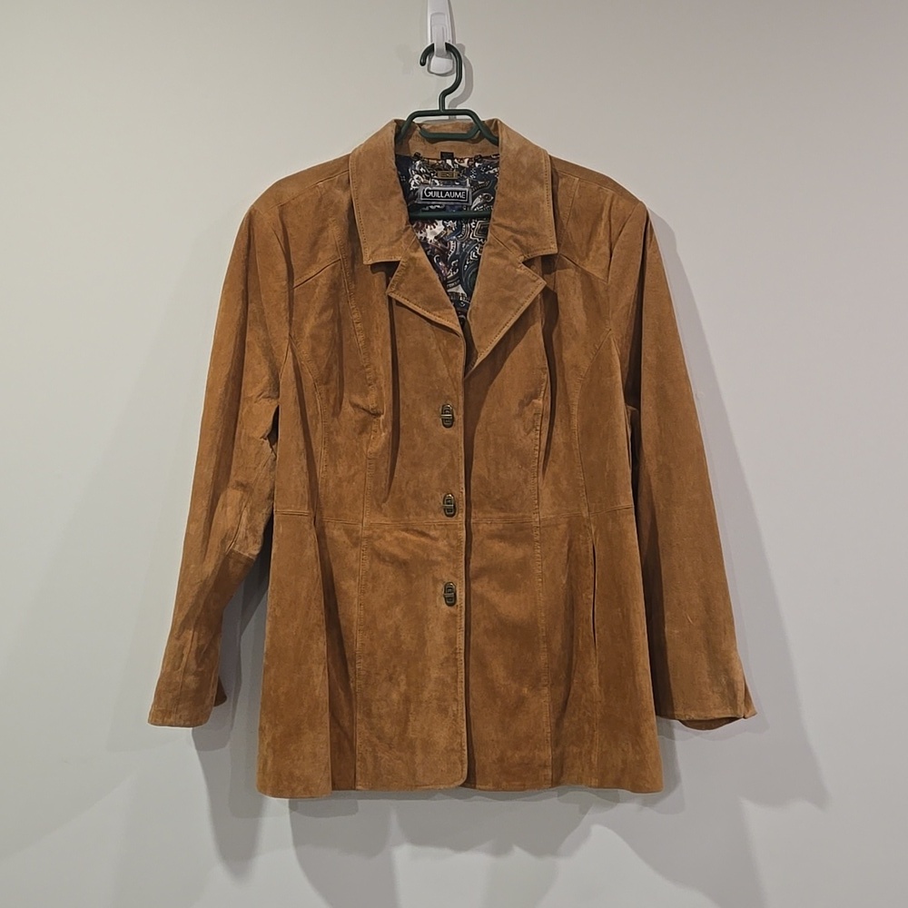 Retro 90's Guillaume Tan/Camel Suede Women's Blazer/Jacket With Paisley Lining